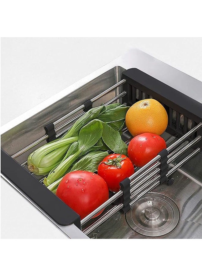 Expandable Dish Drying Rack, Over Sink Dish Drying Rack, Draining Dishes  Fruit Drain- Rustproof Stainless Steel for Kitchen, Rugged Sink Drain Rack (black) - Image 1